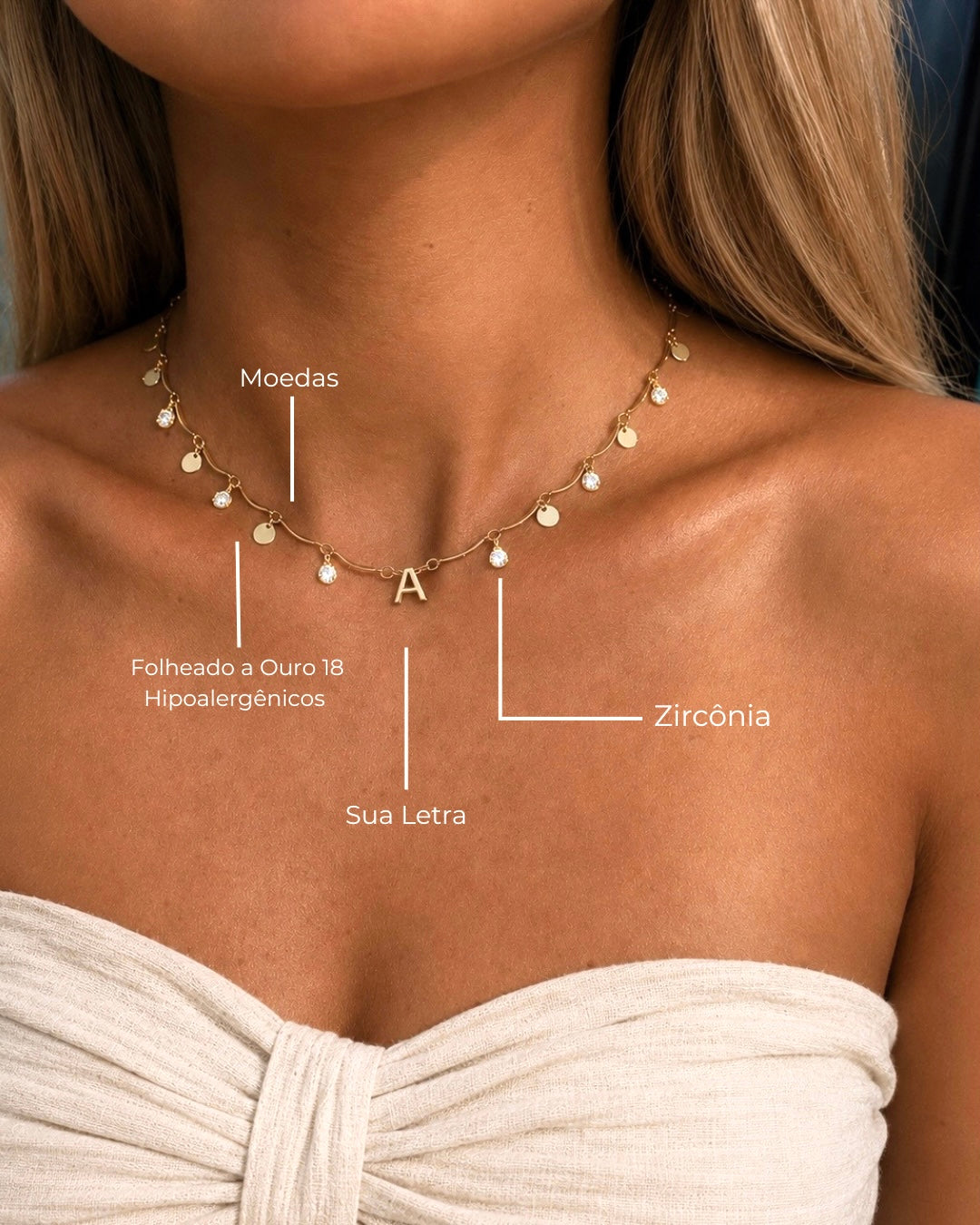 Choker Curves Letters Personalizado Folheada a Ouro 18k