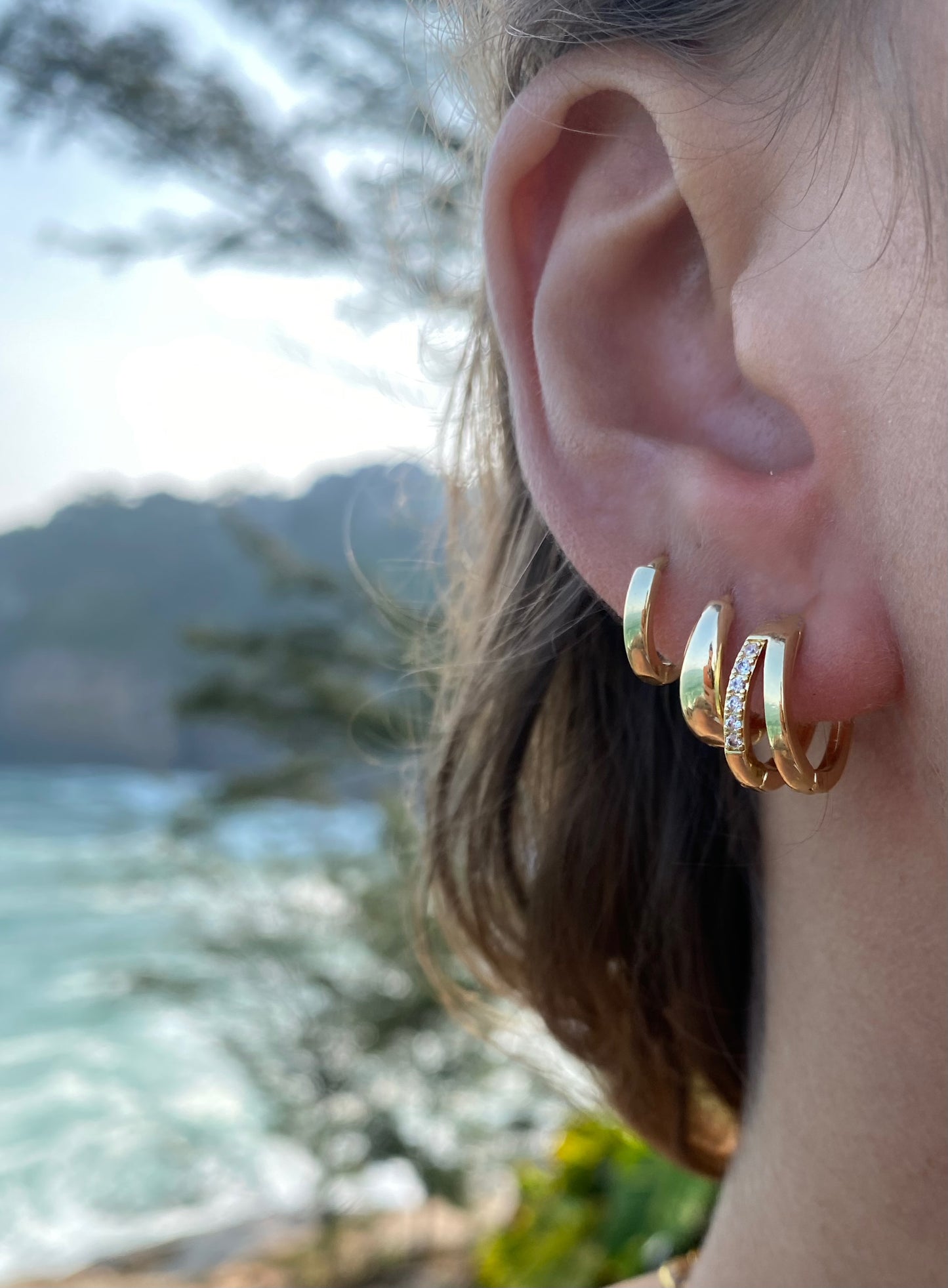 Brinco Duo Glow Folheado a Ouro 18k