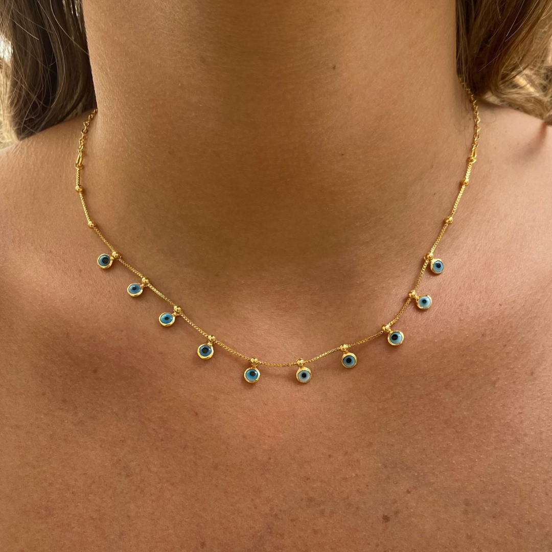 Colar Olho Grego Folheado a Ouro 18k