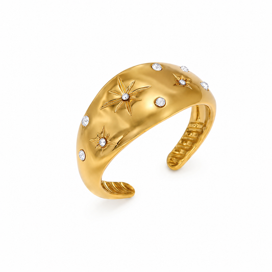 Anel Estelar Folheado a Ouro 18k