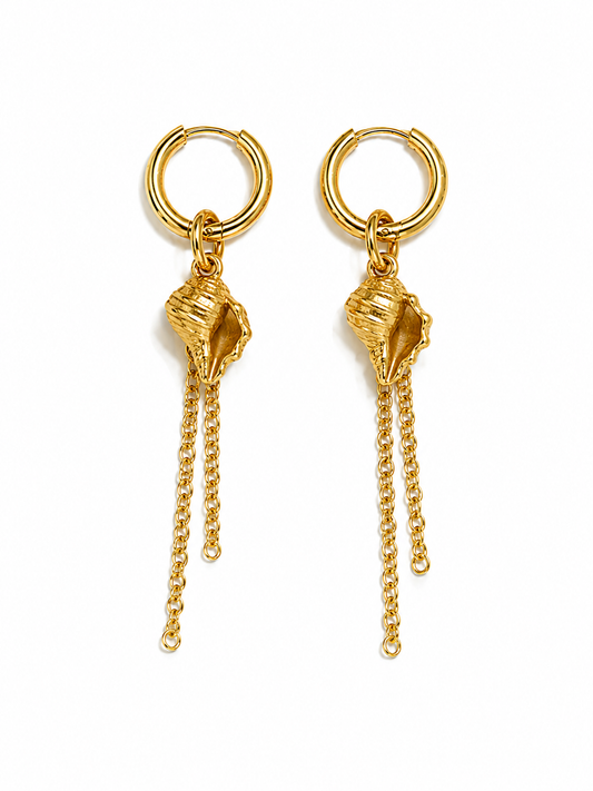 Brinco Búzio Folheado a Ouro 18k