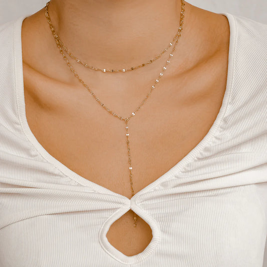 Colar Duplo Diamantado Gravatinha Folheado a Ouro 18k