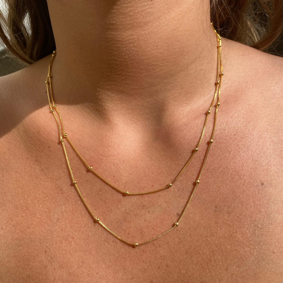 Colar Duplo Bolinhas Folheado a Ouro 18k