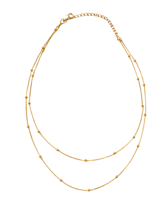 Colar Duplo Bolinhas Folheado a Ouro 18k