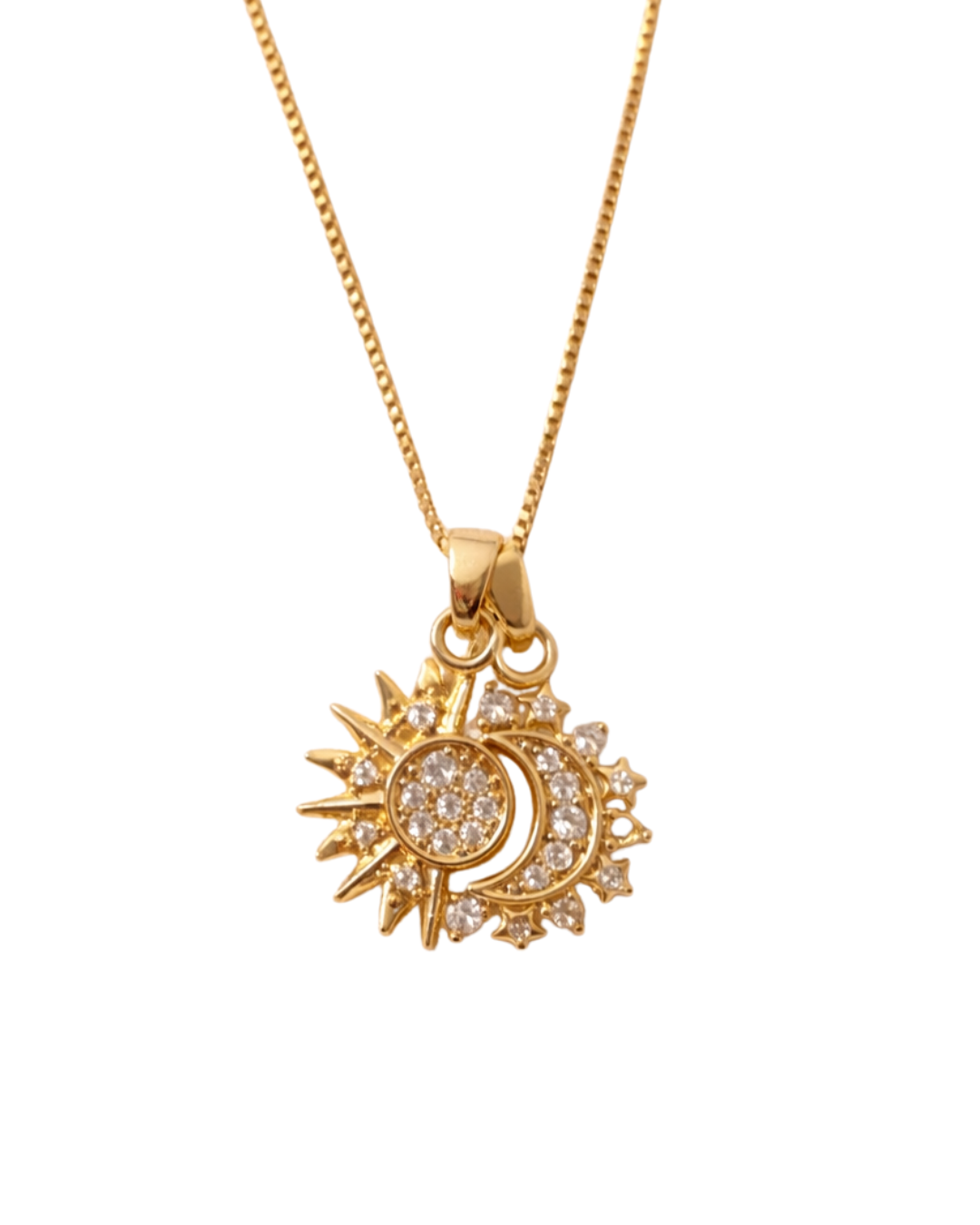 Colar Eclipse Sol e Lua Cravejado