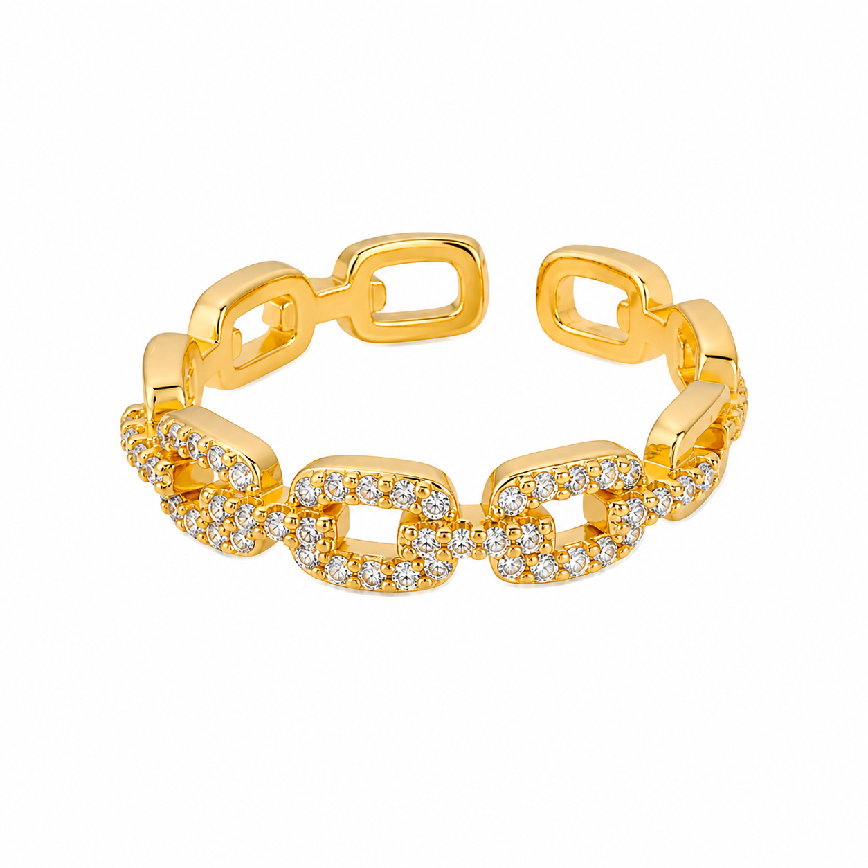 Anel Elo Cravejado Folheado a Ouro 18k