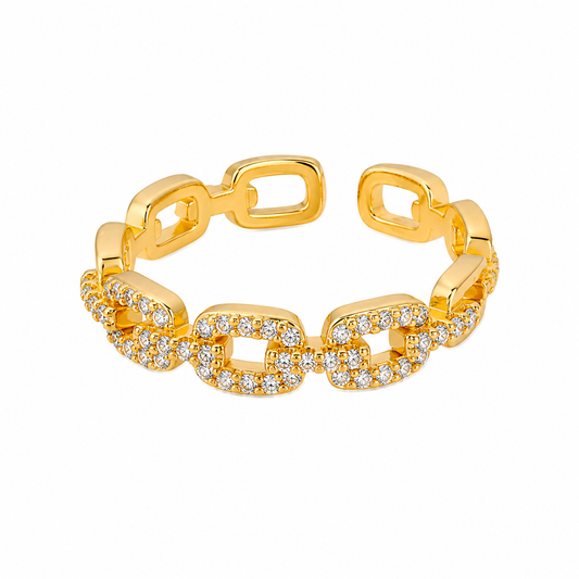 Anel Elo Cravejado Folheado a Ouro 18k