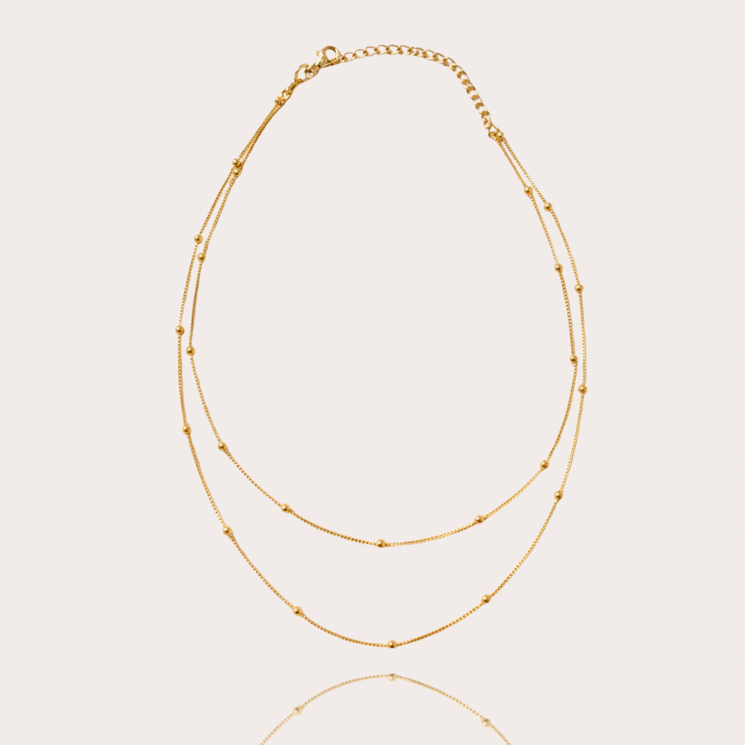 Colar Duplo Bolinhas Folheado a Ouro 18k