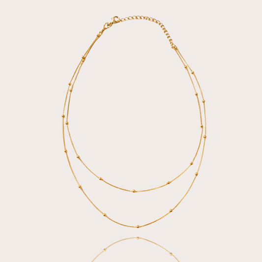 Colar Duplo Bolinhas Folheado a Ouro 18k