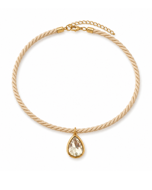 Colar de Corda com Pingente Gota Brilhante Folheado a Ouro 18k